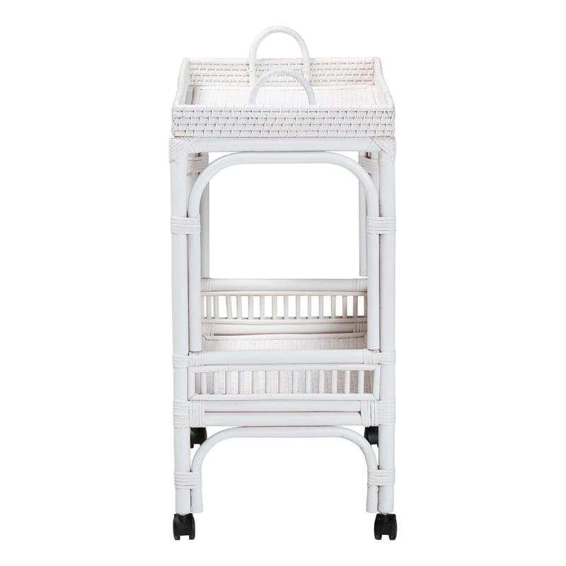 bali & pari Lombok Natural Rattan Wine Cart 2-Tier Mobile Bar Cart White