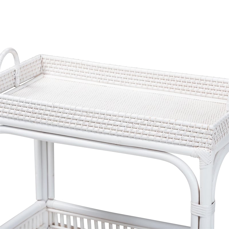 bali & pari Lombok Natural Rattan Wine Cart 2-Tier Mobile Bar Cart White