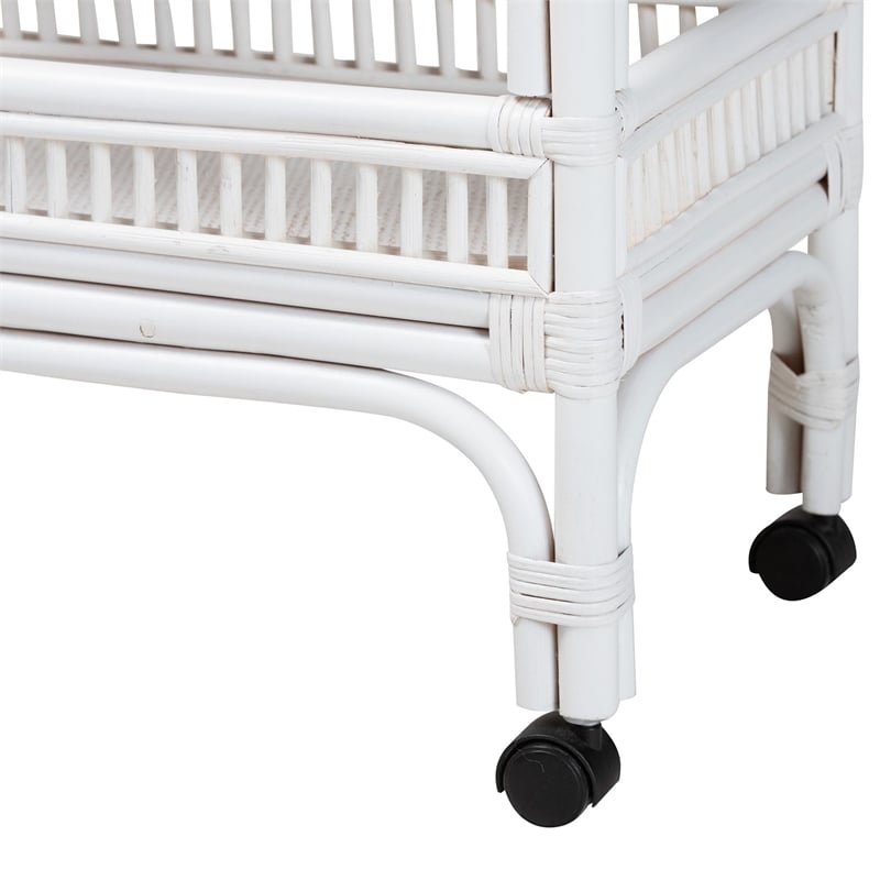 bali & pari Lombok Natural Rattan Wine Cart 2-Tier Mobile Bar Cart White