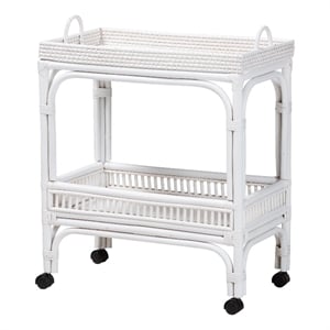 bali & pari Lombok Natural Rattan Wine Cart 2-Tier Mobile Bar Cart White