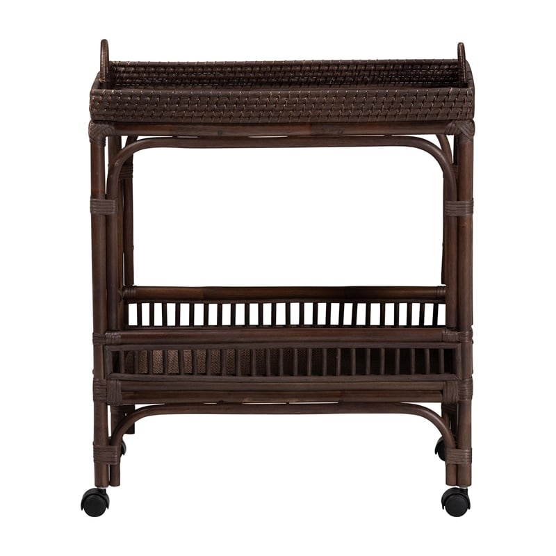 bali & pari Lombok Natural Rattan Wine Cart 2-Tier Mobile Bar Cart Espresso