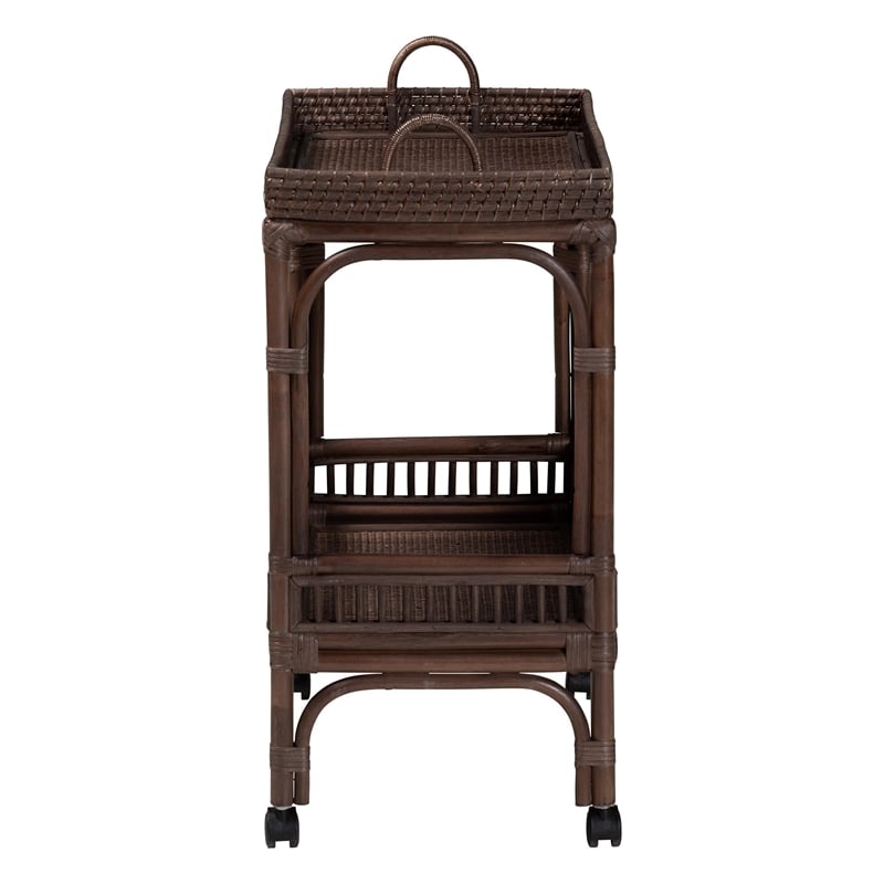 bali & pari Lombok Natural Rattan Wine Cart 2-Tier Mobile Bar Cart Espresso