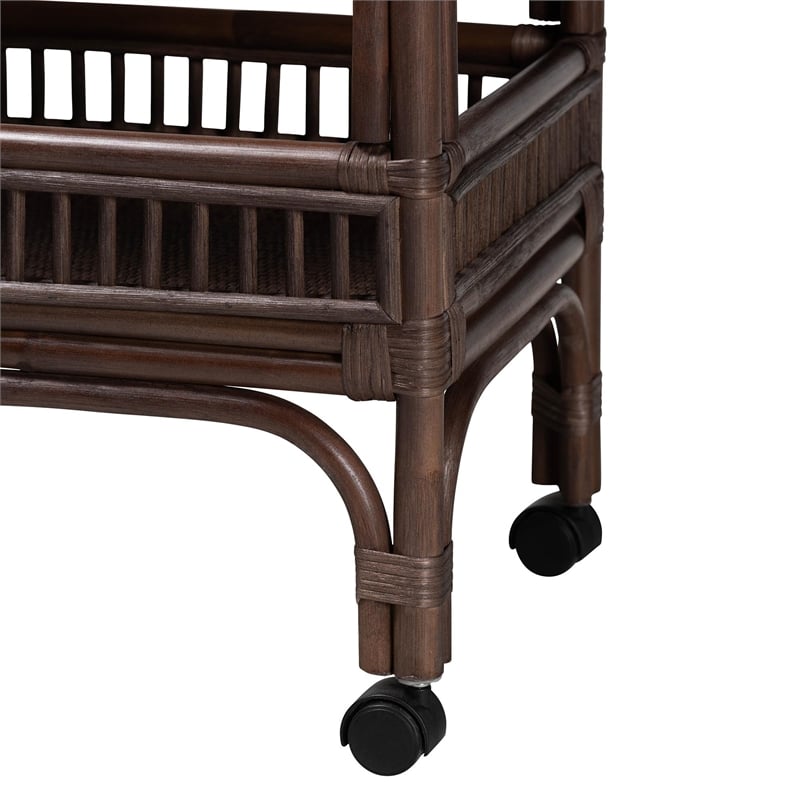 bali & pari Lombok Natural Rattan Wine Cart 2-Tier Mobile Bar Cart Espresso