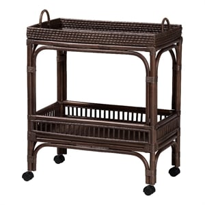 bali & pari Lombok Natural Rattan Wine Cart 2-Tier Mobile Bar Cart Espresso