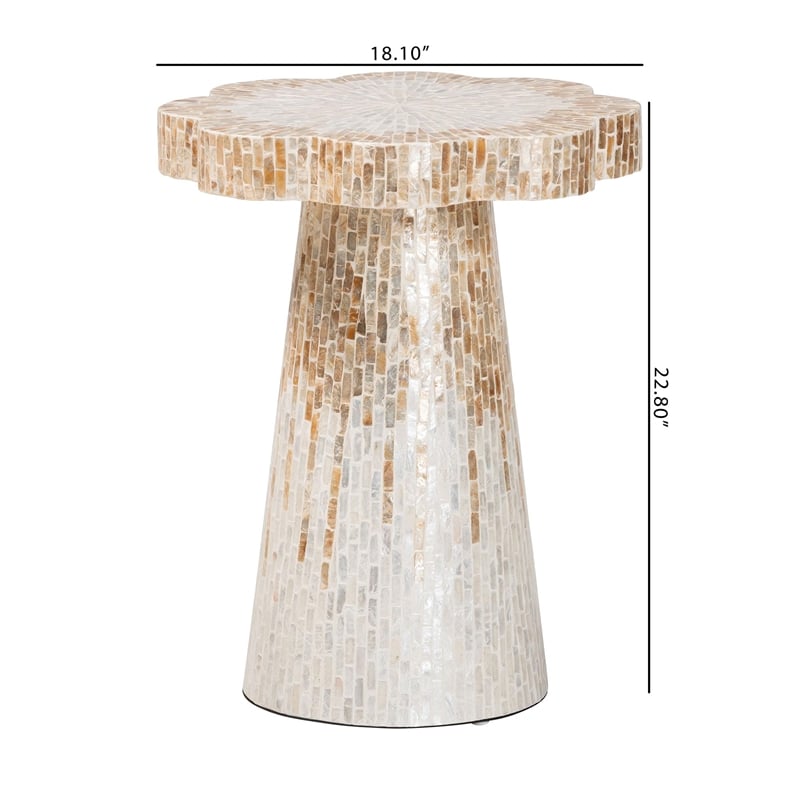 bali & pari Beile Capiz Shell Pedestal End Table Scalloped Accent Table
