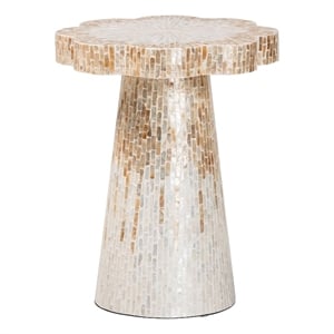 bali & pari Beile Capiz Shell Pedestal End Table Scalloped Accent Table