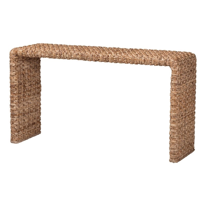 bali & pari Alda Handwoven Seagrass Console Table Wicker Waterfall Accent Table