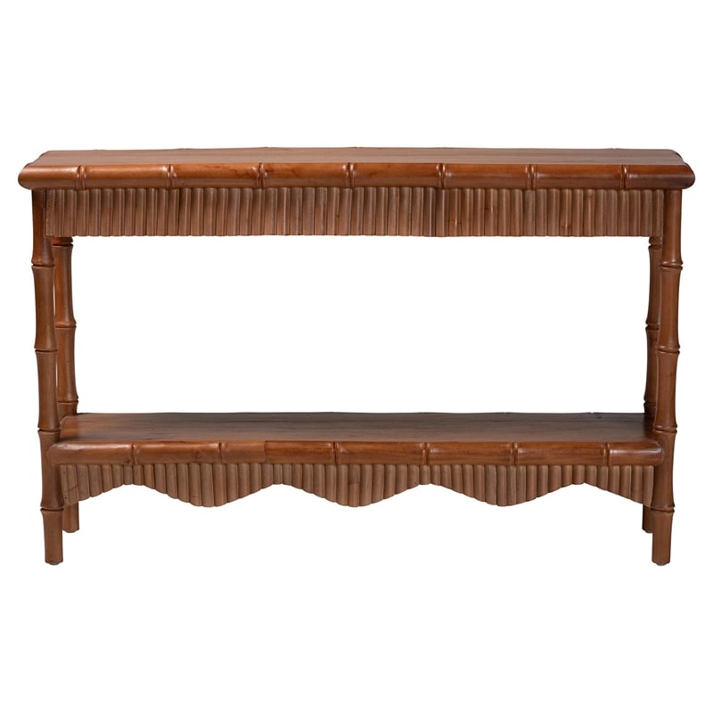 bali & pari Alessa Mahogany Wood Console Table Fluted Wood Accent Table 54 in