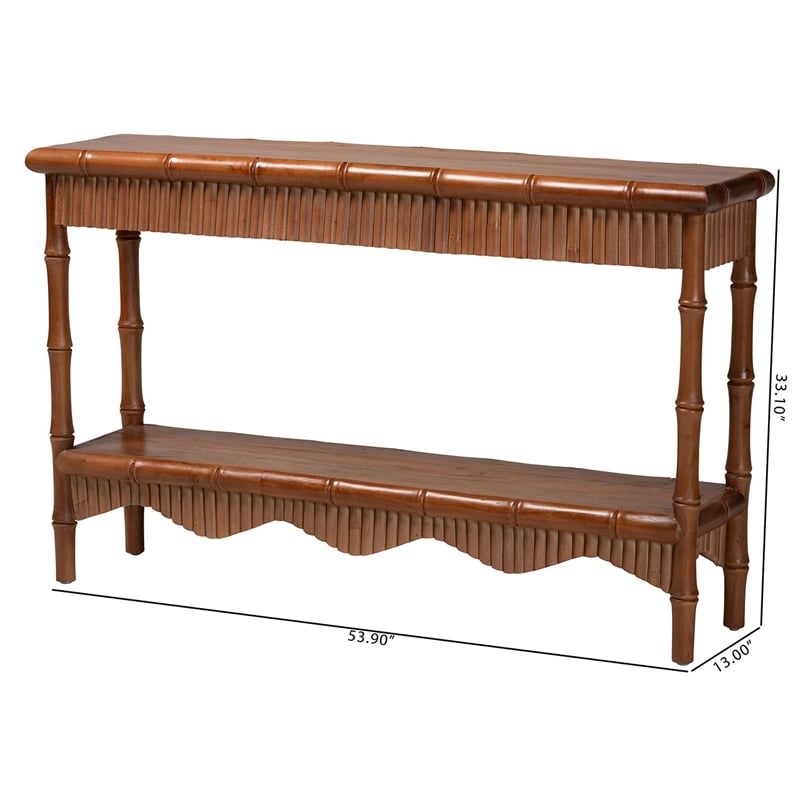 bali & pari Alessa Mahogany Wood Console Table Fluted Wood Accent Table 54 in