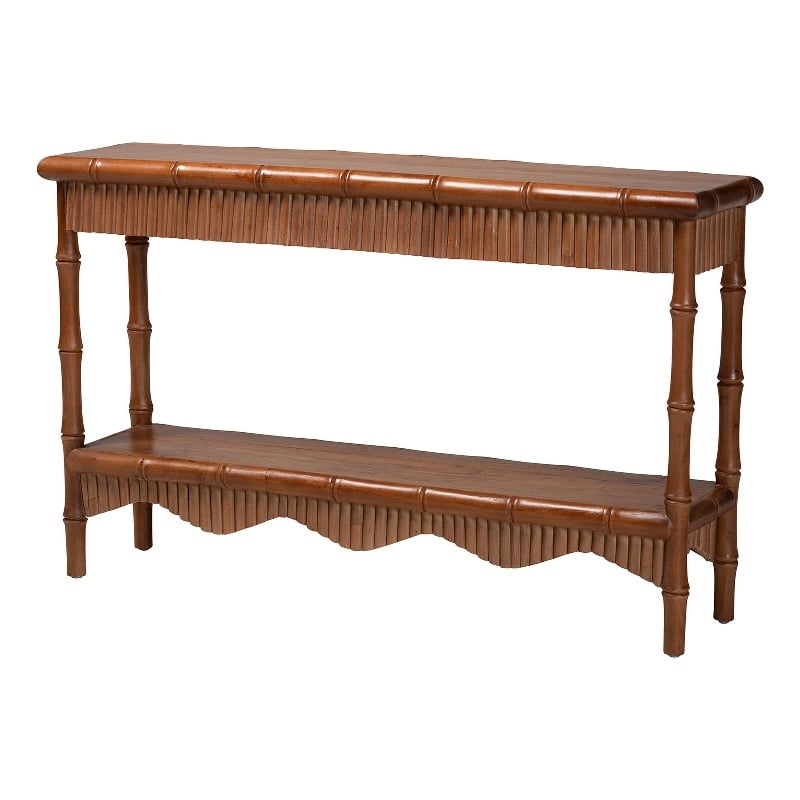 bali & pari Alessa Mahogany Wood Console Table Fluted Wood Accent Table 54 in
