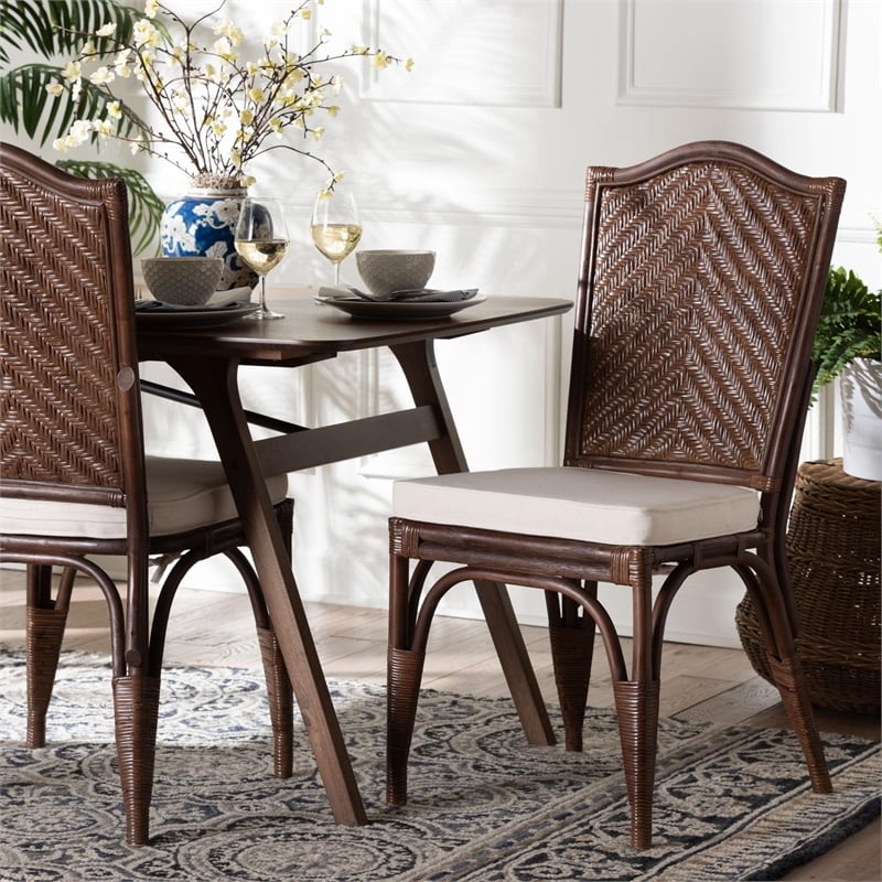 bali & pari Mahdis Natural Rattan 2-Piece Dining Chair Set with Cushion