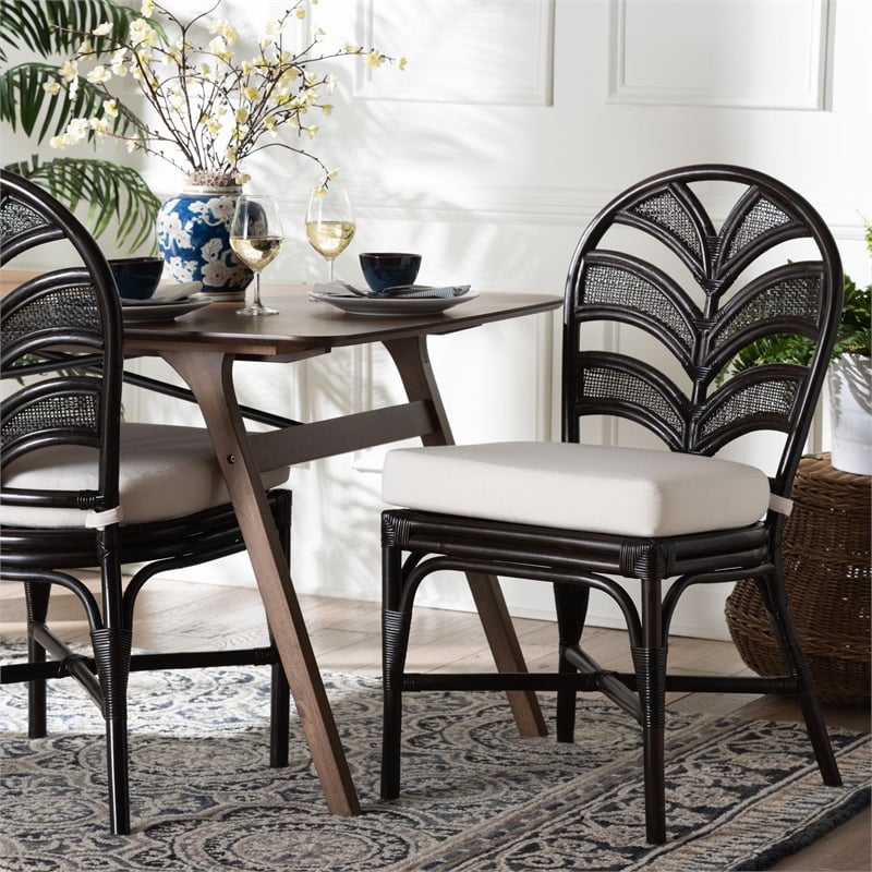 bali & pari Niven Natural Rattan Dining Chair with Cushion Accent Chair