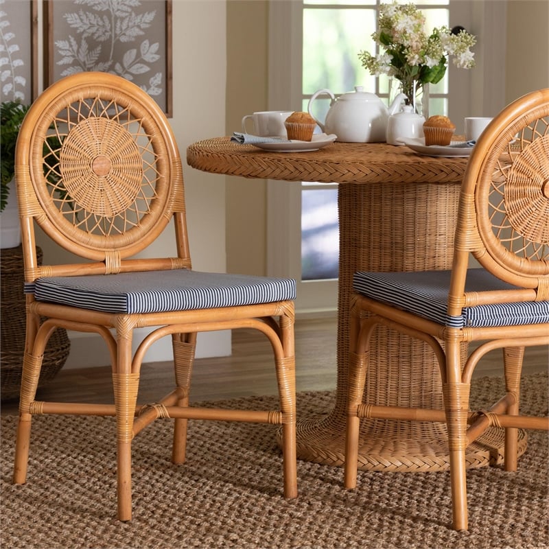bali & pari Oberon Natural Rattan Dining Chair with Cushion Accent Seating