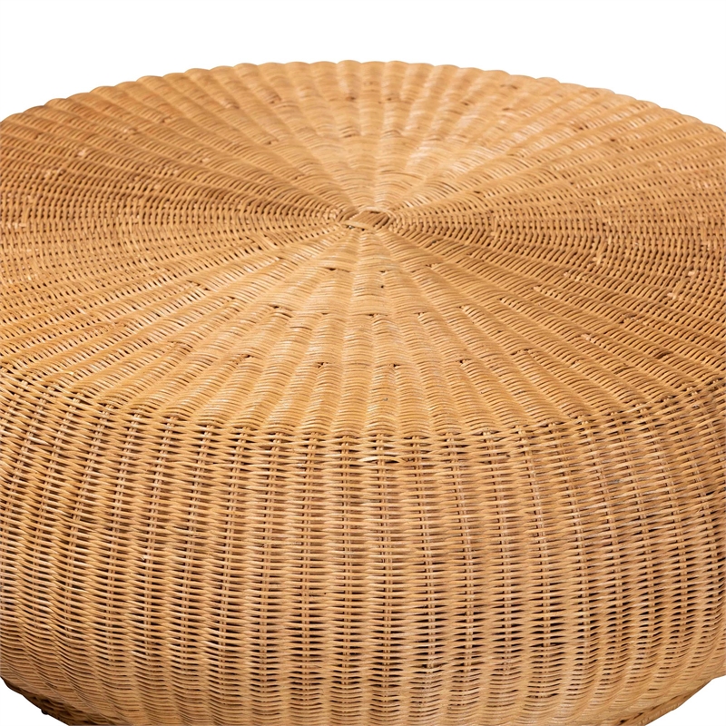 bali & pari Beatriz Natural Rattan Coffee Table Handwoven Wicker Accent Table