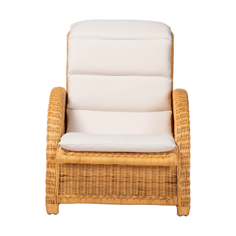 bali & pari Aries Natural Rattan Chaise Lounge Chair with Cushion
