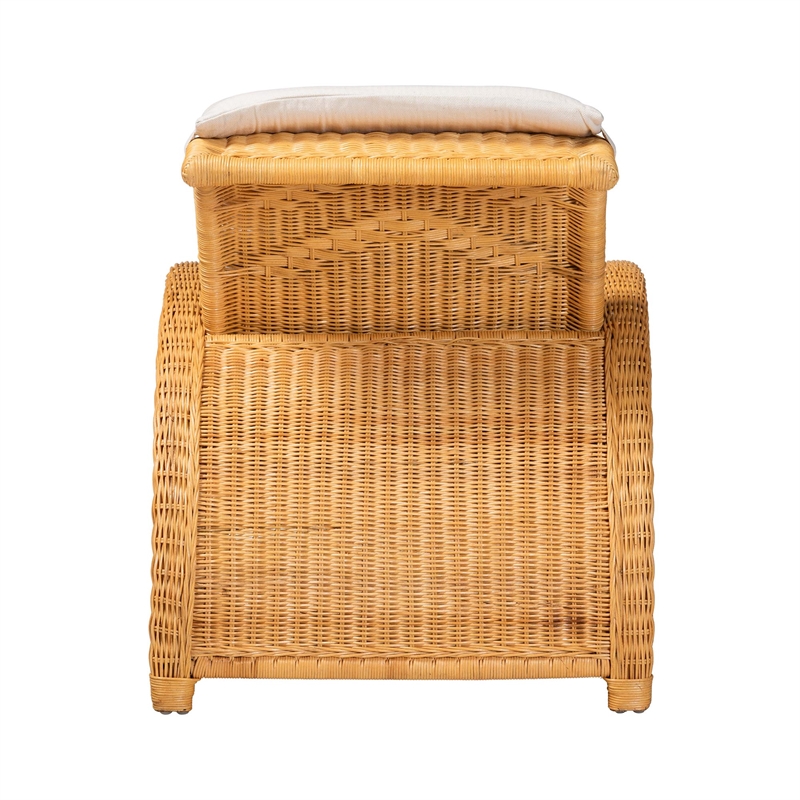 bali & pari Aries Natural Rattan Chaise Lounge Chair with Cushion
