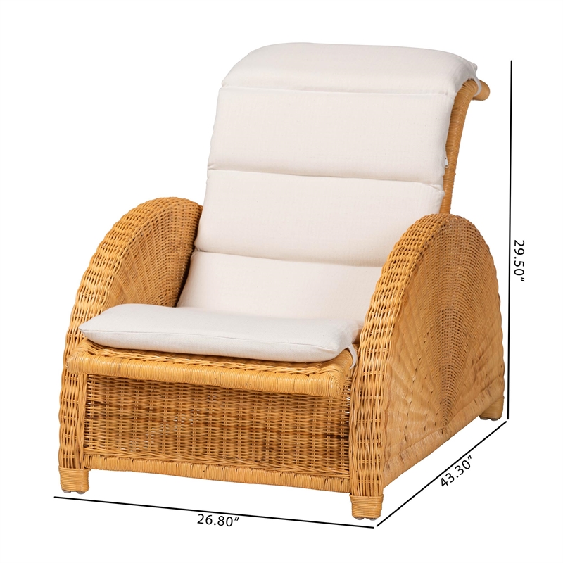 bali & pari Aries Natural Rattan Chaise Lounge Chair with Cushion