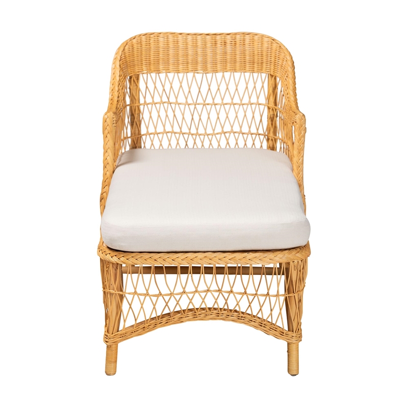 bali & pari Bruno Natural Rattan Chaise Lounge Chair with Cushion