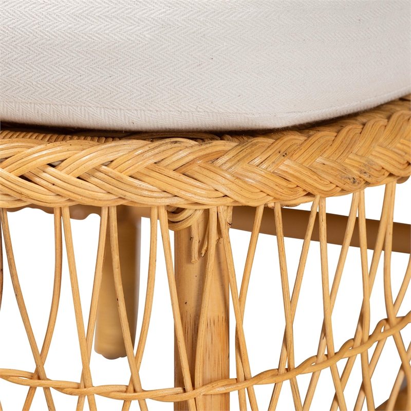 bali & pari Bruno Natural Rattan Chaise Lounge Chair with Cushion