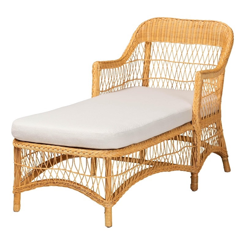 bali & pari Bruno Natural Rattan Chaise Lounge Chair with Cushion