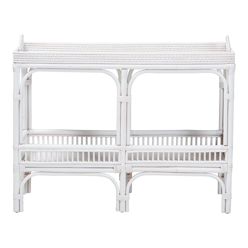 bali & pari Lombok Natural Rattan Console Table 2-Tier Accent Table White