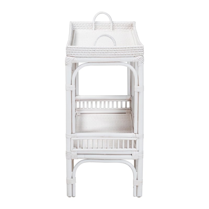 bali & pari Lombok Natural Rattan Console Table 2-Tier Accent Table White