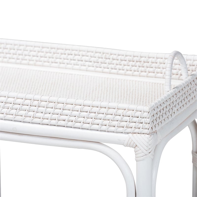 bali & pari Lombok Natural Rattan Console Table 2-Tier Accent Table White