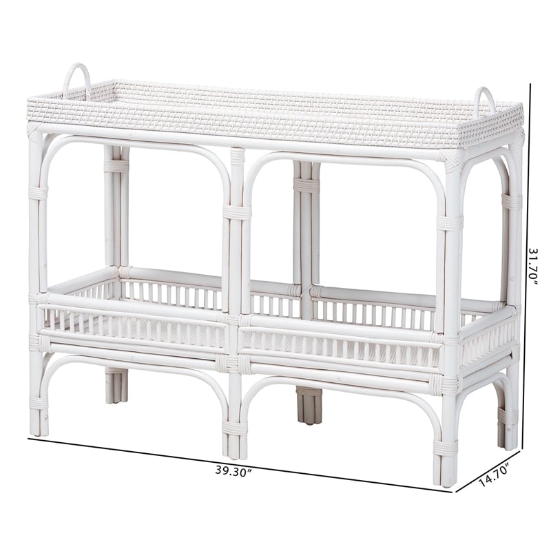 bali & pari Lombok Natural Rattan Console Table 2-Tier Accent Table White