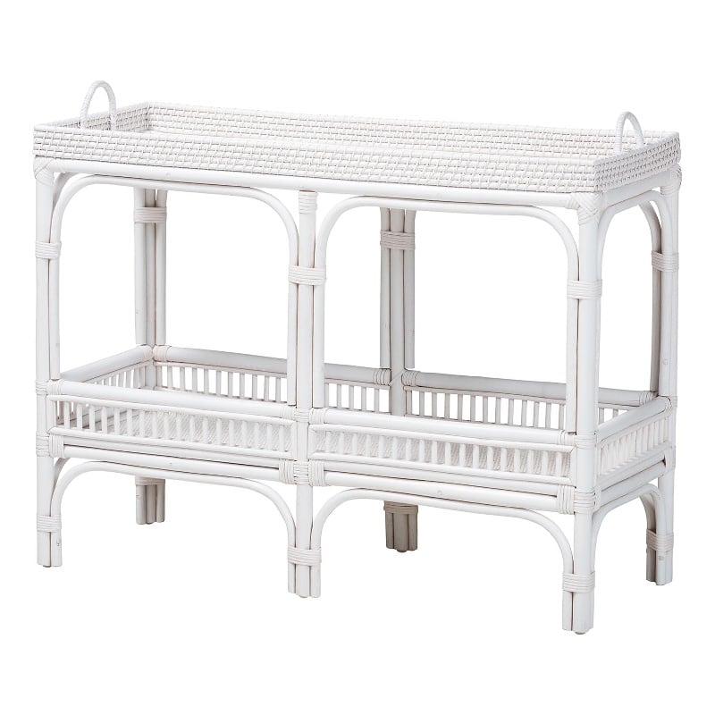 bali & pari Lombok Natural Rattan Console Table 2-Tier Accent Table White