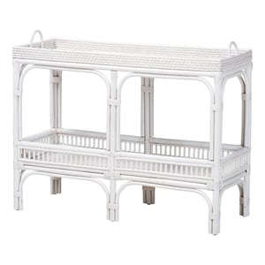 bali & pari Lombok Natural Rattan Console Table 2-Tier Accent Table White
