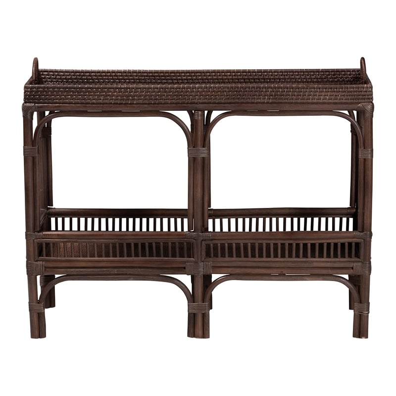 bali & pari Lombok Natural Rattan Console Table 2-Tier Accent Table Espresso