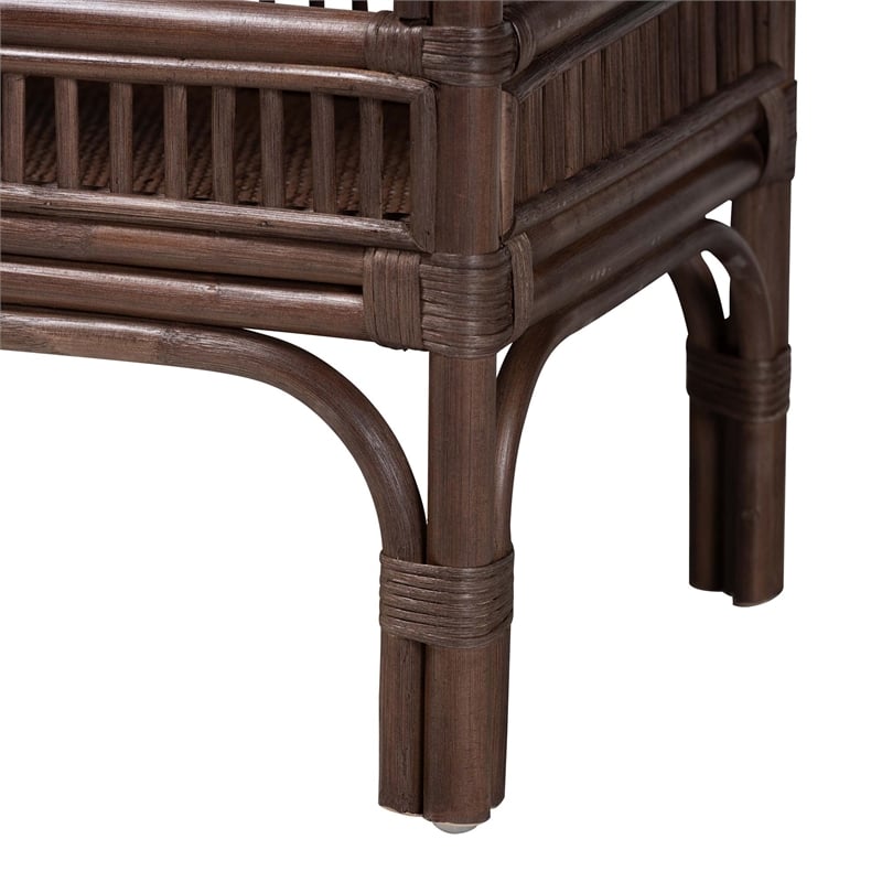 bali & pari Lombok Natural Rattan Console Table 2-Tier Accent Table Espresso