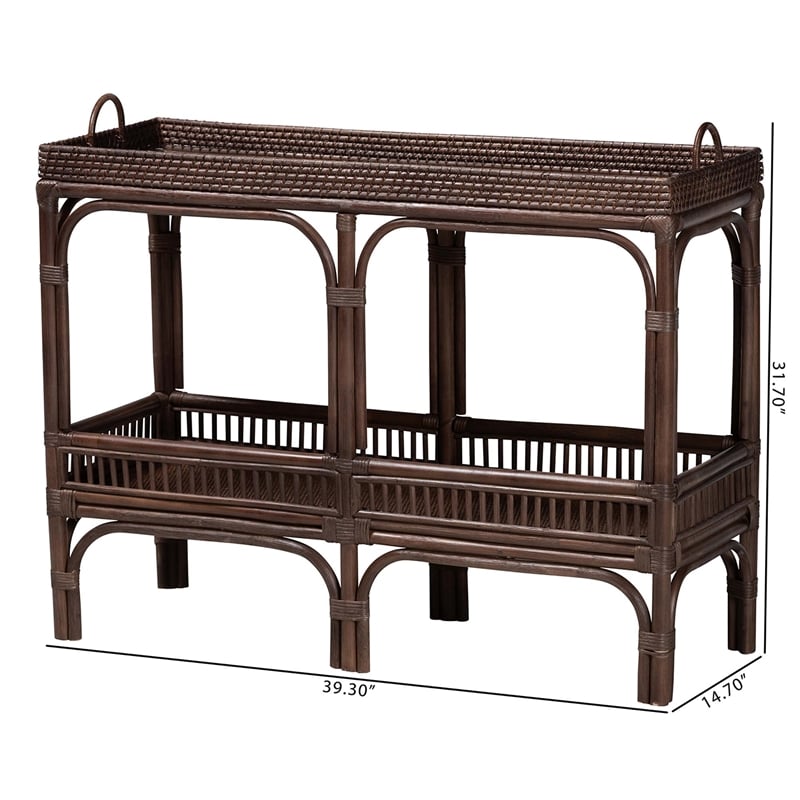 bali & pari Lombok Natural Rattan Console Table 2-Tier Accent Table Espresso