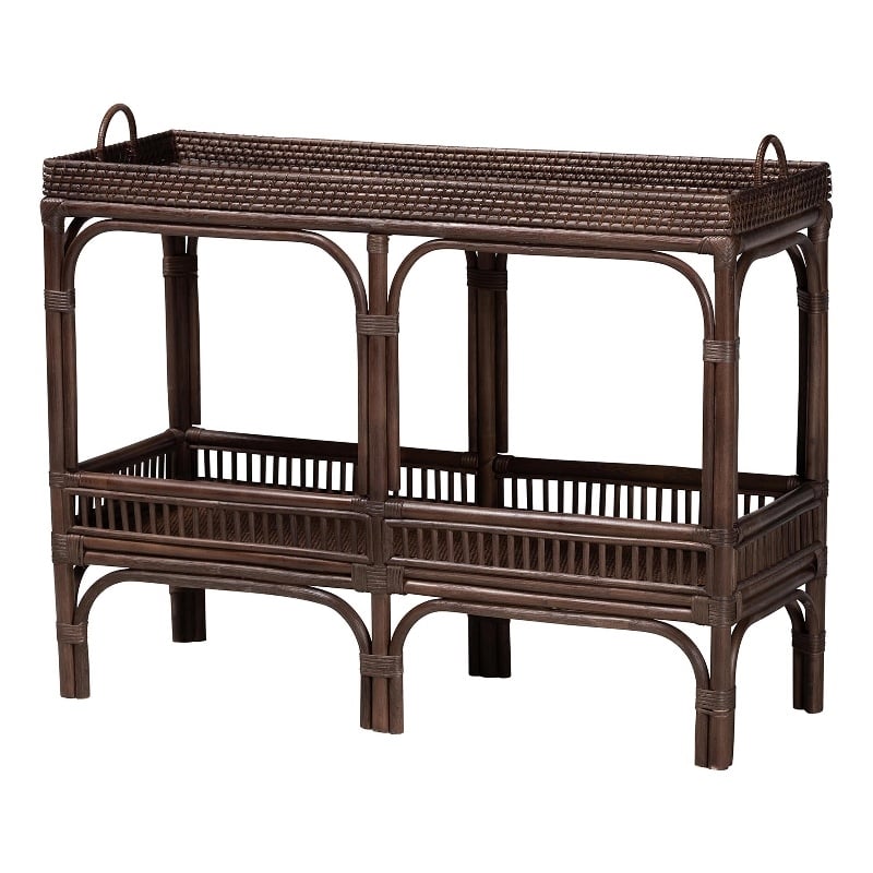 bali & pari Lombok Natural Rattan Console Table 2-Tier Accent Table Espresso