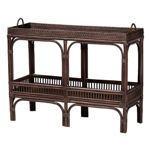 bali & pari Lombok Natural Rattan Console Table 2-Tier Accent Table Espresso