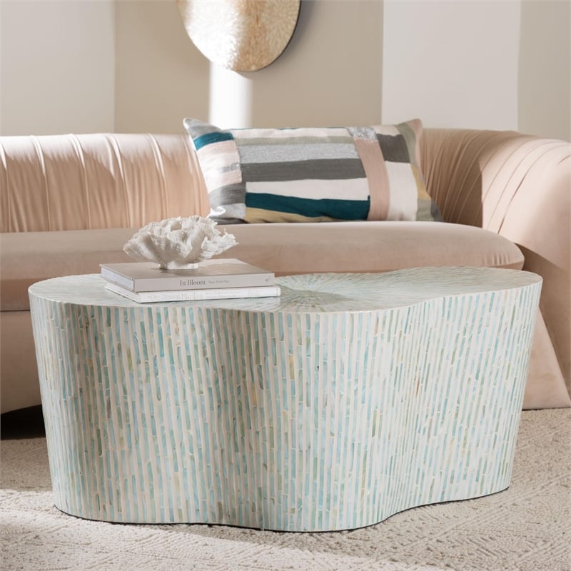 bali & pari Fiorella Capiz Shell Coffee Table Irregular Shape Accent Table
