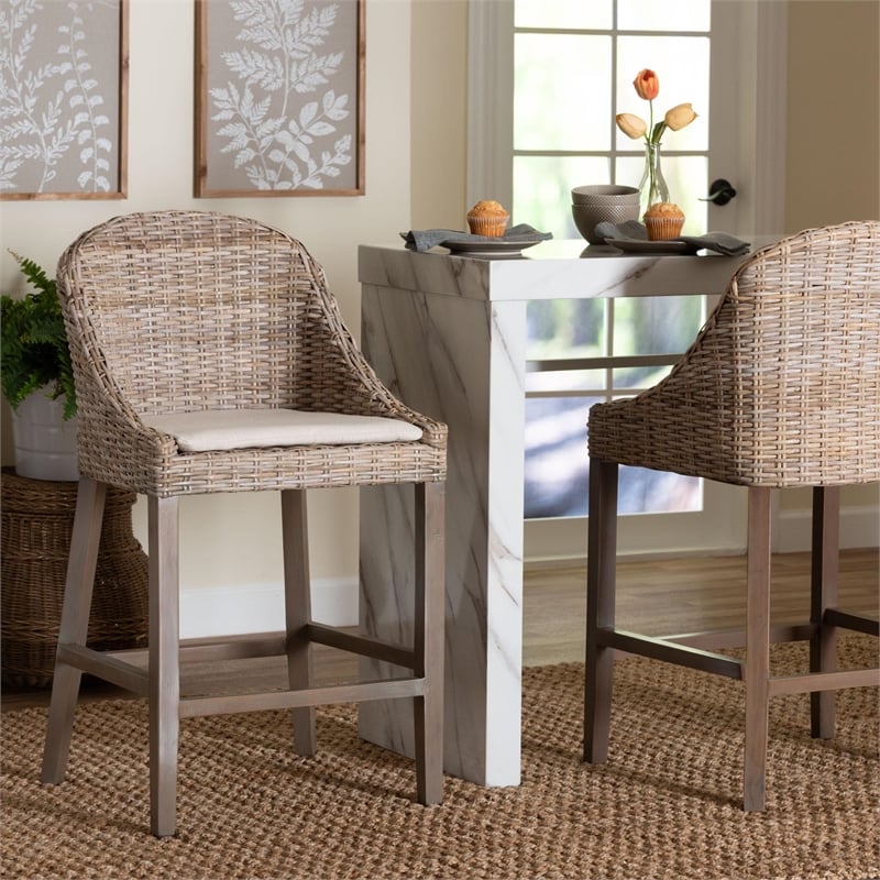 bali & pari Lara Kubu Rattan Counter Stool with Cushion Accent Stool