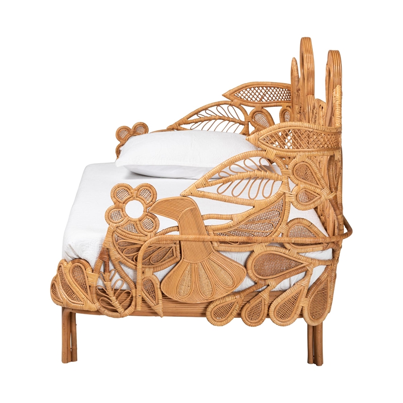 bali & pari Aves Natural Rattan Daybed with Decorative Flamingo Frame Twin