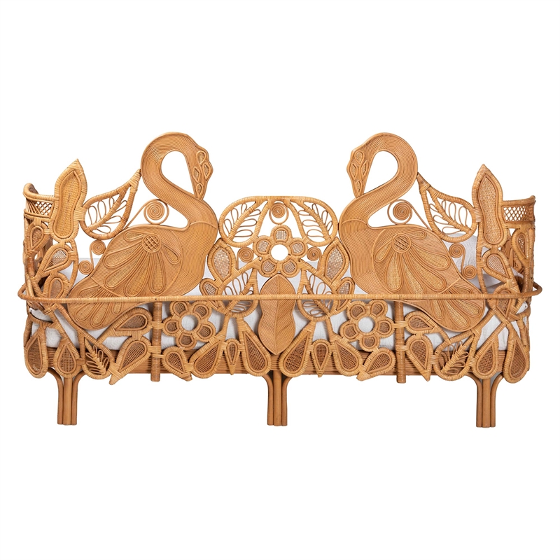bali & pari Aves Natural Rattan Daybed with Decorative Flamingo Frame Twin