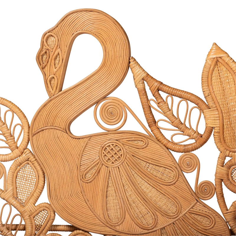 bali & pari Aves Natural Rattan Daybed with Decorative Flamingo Frame Twin