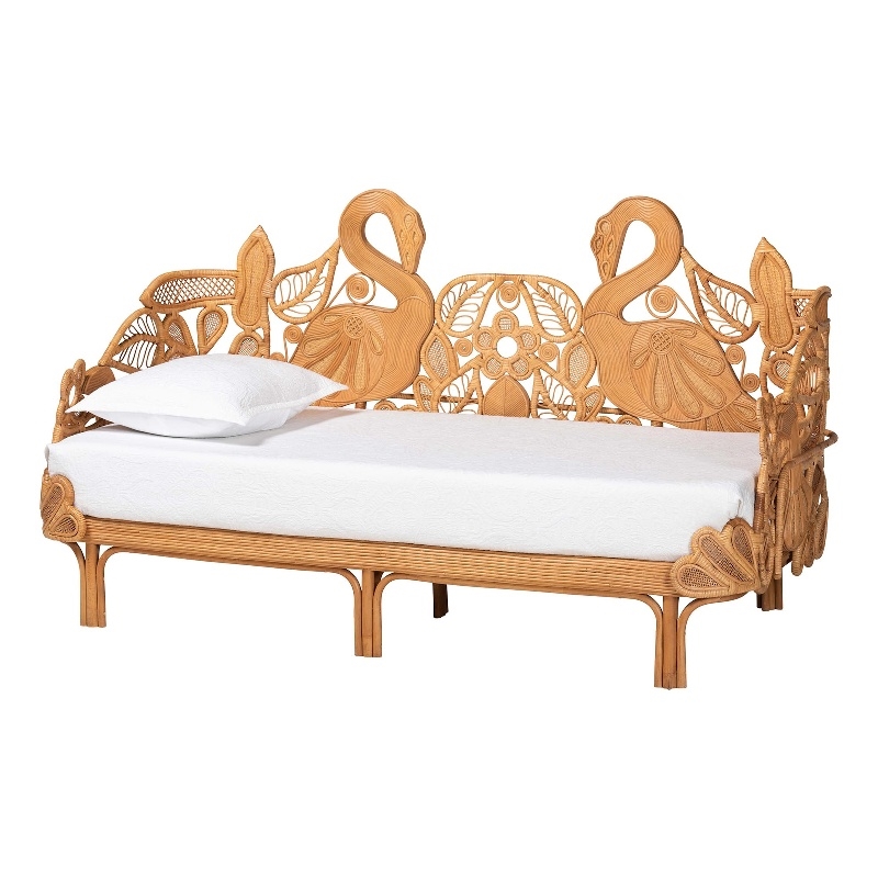 bali & pari Aves Natural Rattan Daybed with Decorative Flamingo Frame Twin