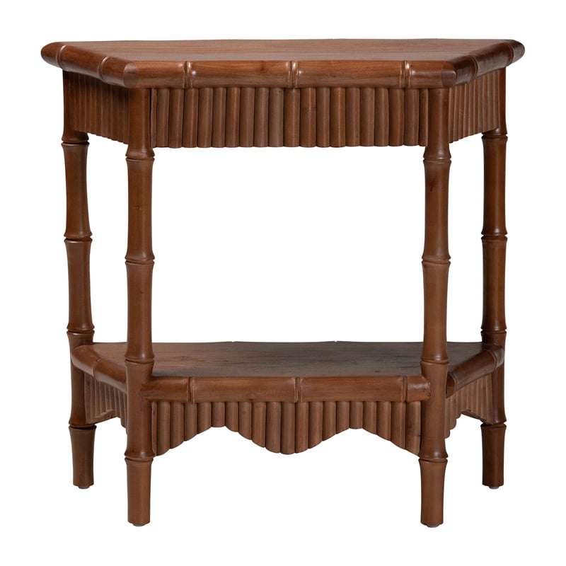bali & pari Alessa Mahogany Wood Console Table Fluted Wood Accent Table 32 in