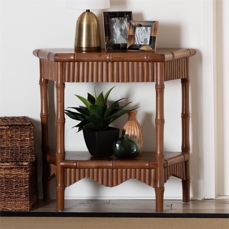 bali & pari Alessa Mahogany Wood Console Table Fluted Wood Accent Table 32 in