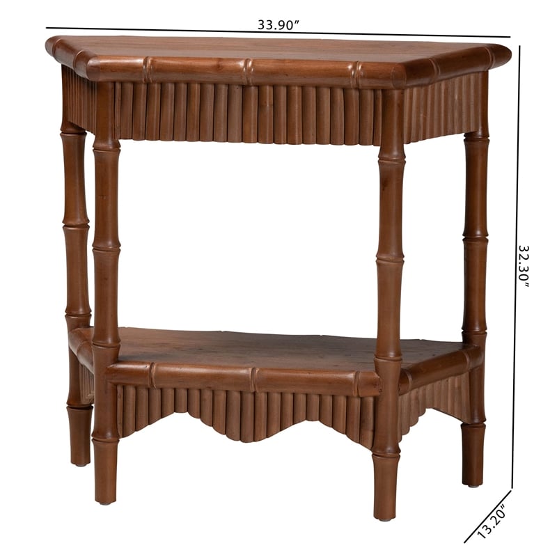 bali & pari Alessa Mahogany Wood Console Table Fluted Wood Accent Table 32 in
