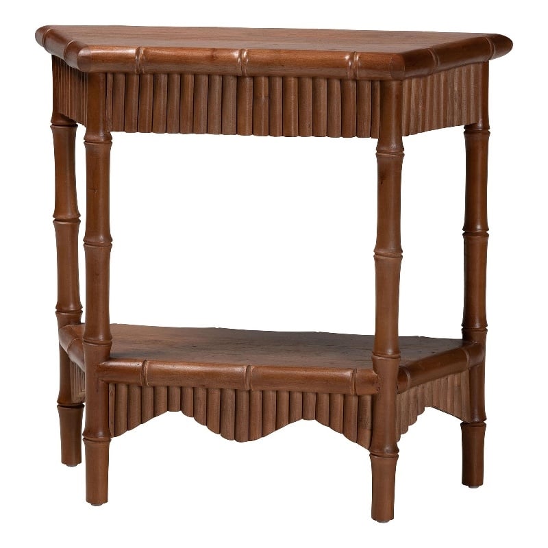 bali & pari Alessa Mahogany Wood Console Table Fluted Wood Accent Table 32 in