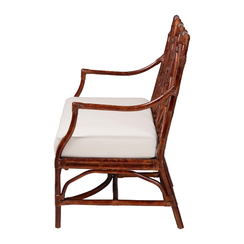 bali & pari Aella Marbled Tortoise Natural Rattan Loveseat Bench with Cushion