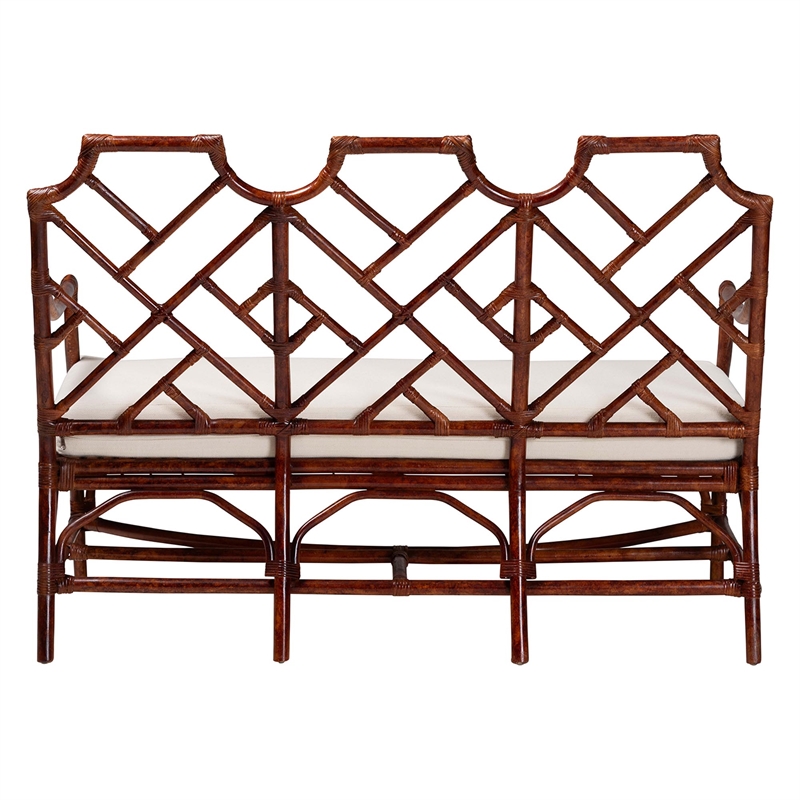 bali & pari Aella Marbled Tortoise Natural Rattan Loveseat Bench with Cushion