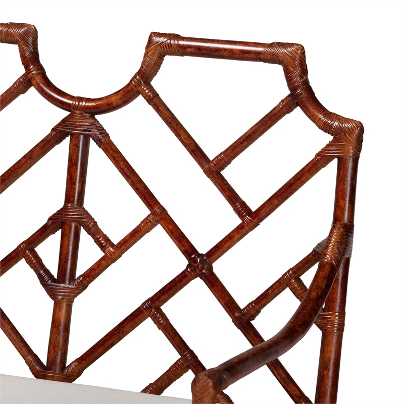 bali & pari Aella Marbled Tortoise Natural Rattan Loveseat Bench with Cushion