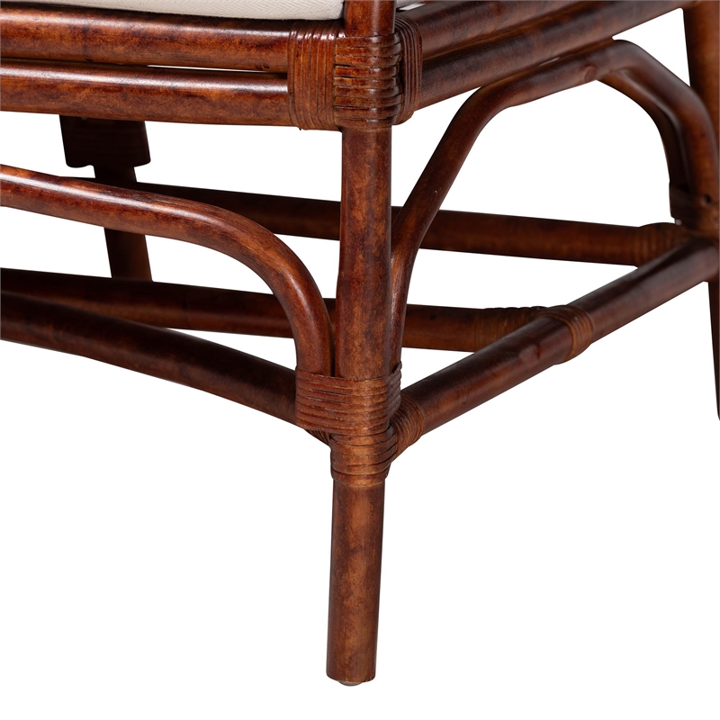 bali & pari Aella Marbled Tortoise Natural Rattan Loveseat Bench with Cushion