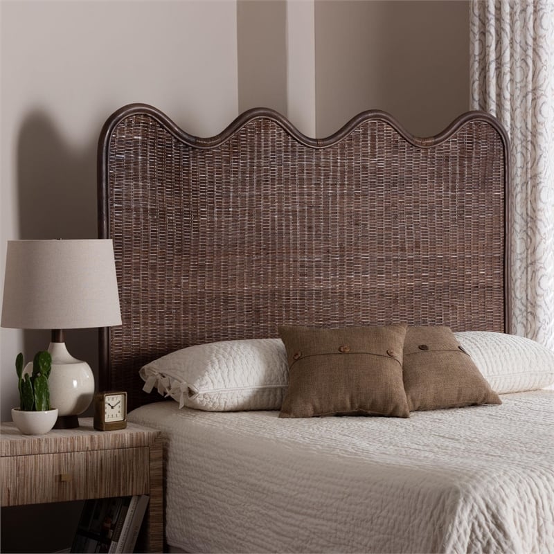 bali & pari Einya Natural Rattan Standalone Headboard Panel Headboard Queen